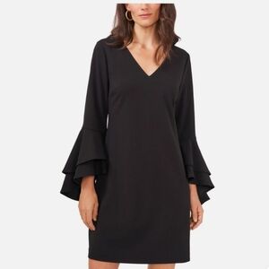 Vince Camuto Elegant Black Flared Sleeve Midi Dress